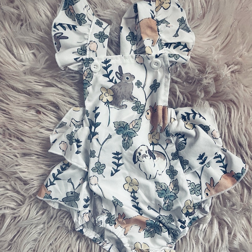 Floral Bunny Print Baby Romper